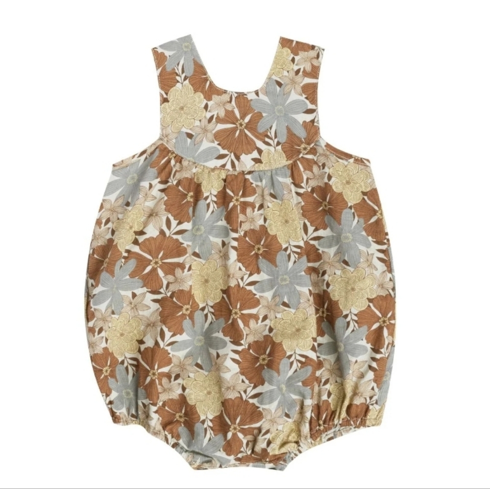 Rylee + Cru Safari Floral June Romper in Brown and Blue